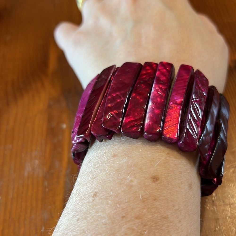 Bundle Sale 3 for $15 | Dark Ruby Colored | Mother of Pearl Shell Bracelet - Picture 9 of 10